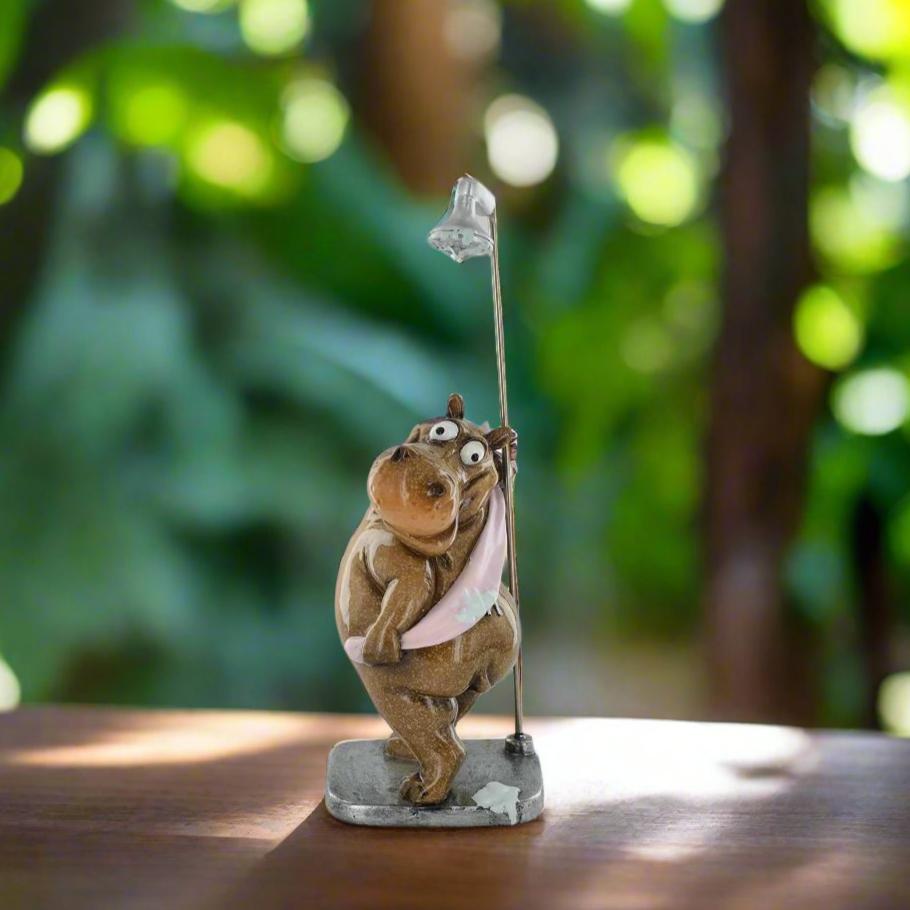 Comical Hippo Showering Small Resin Figurine