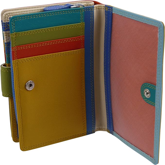 Leather Flap Over Tab Purse Cards & Cash Multicoloured Pacific