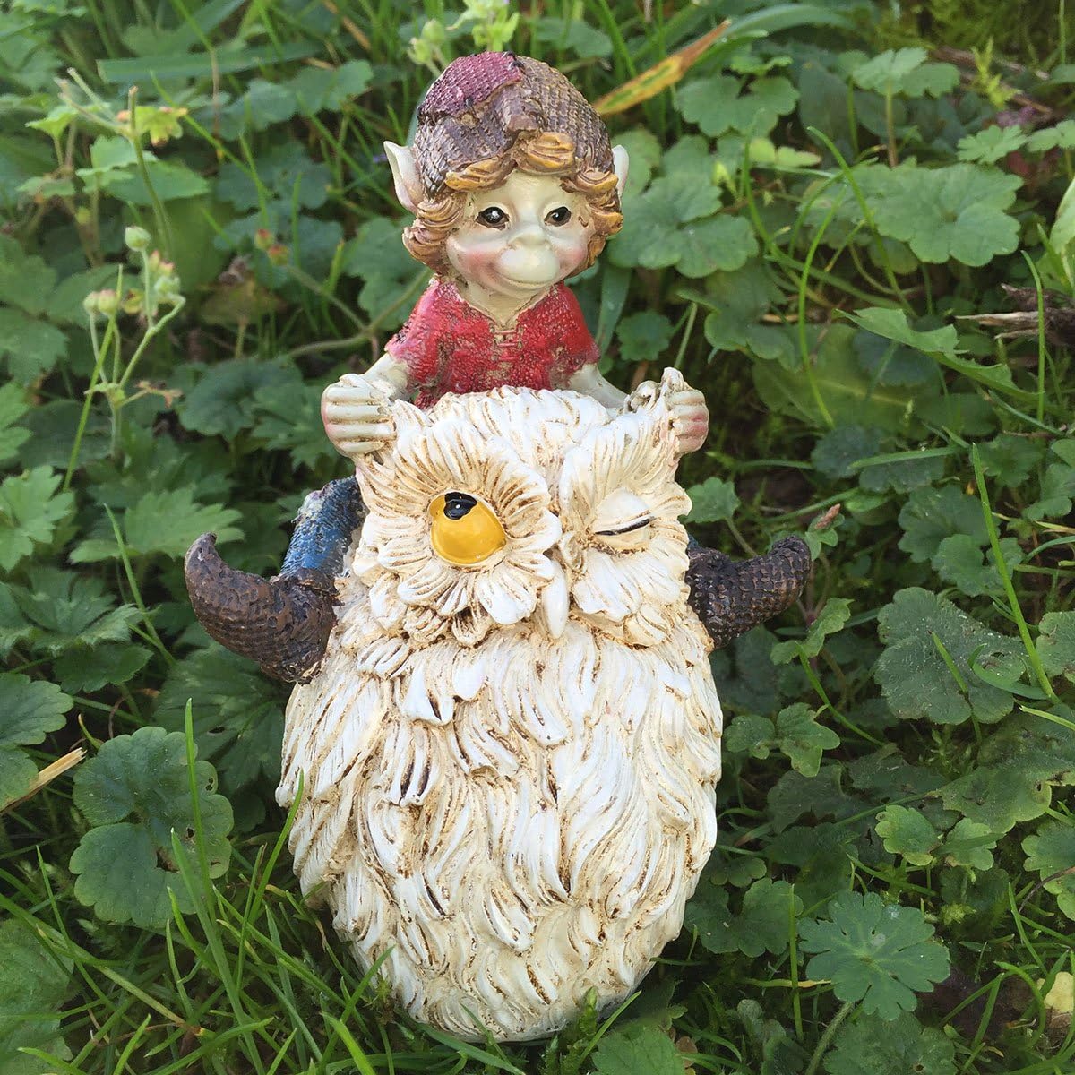 Pixie Riding An Owl Home Or Garden Decor Figurine - Present Days
