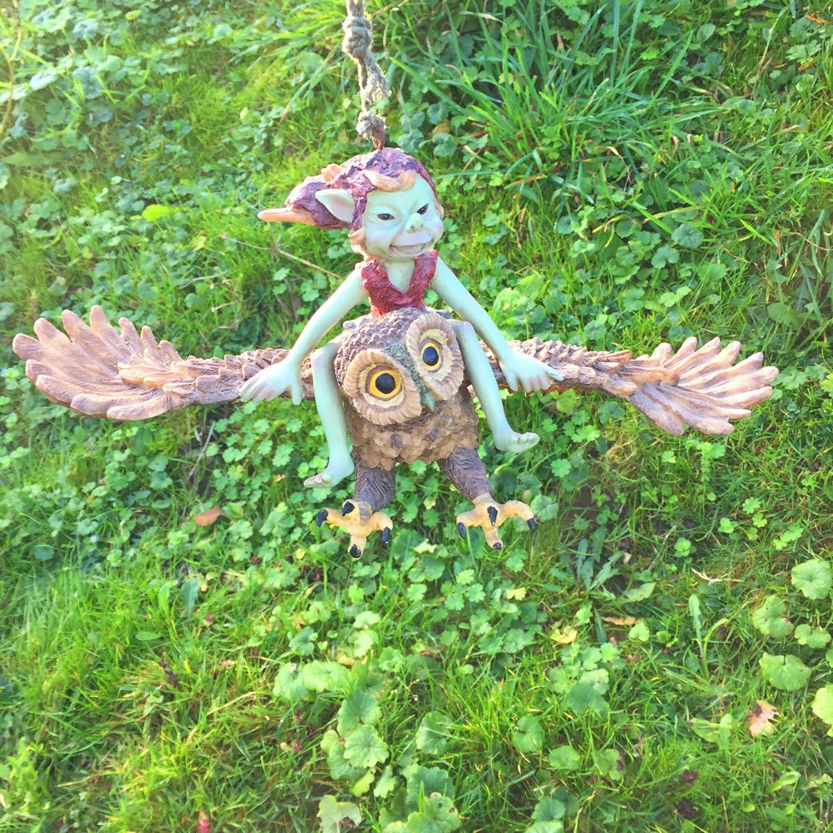 Pixie Riding Owl Hanging Garden Home Decor Figurine