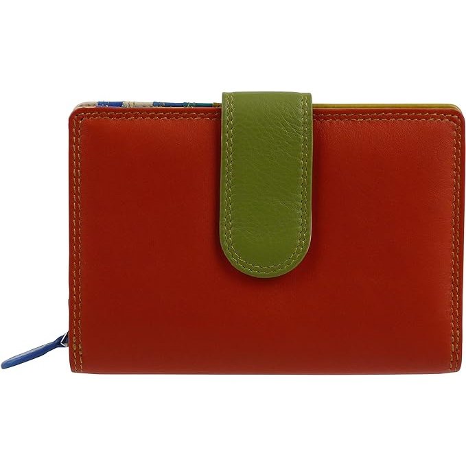 Leather Flap Over Tab Purse Cards & Cash Multicoloured Pacific