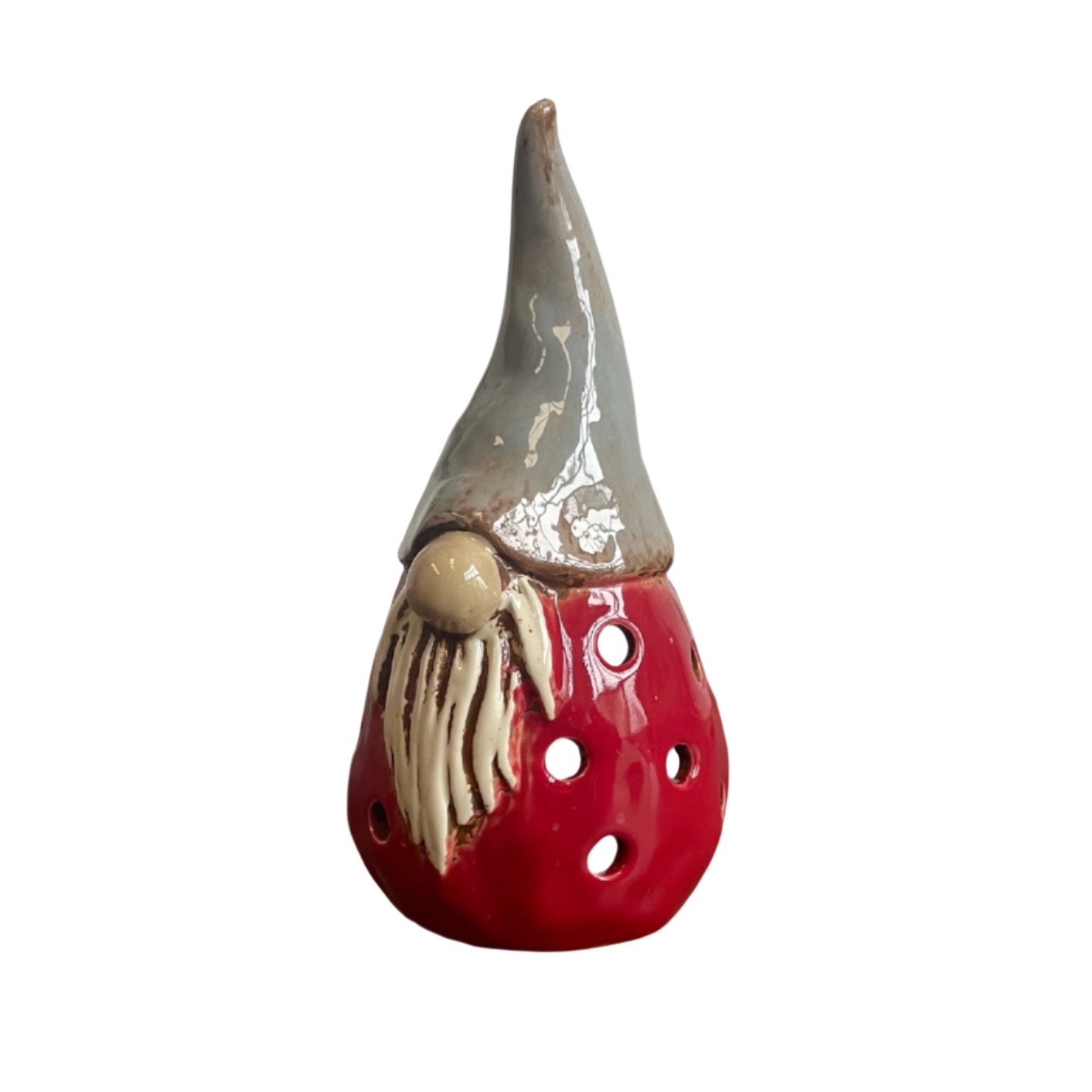 Gonk Tealight Holder By Village Pottery Red & Grey