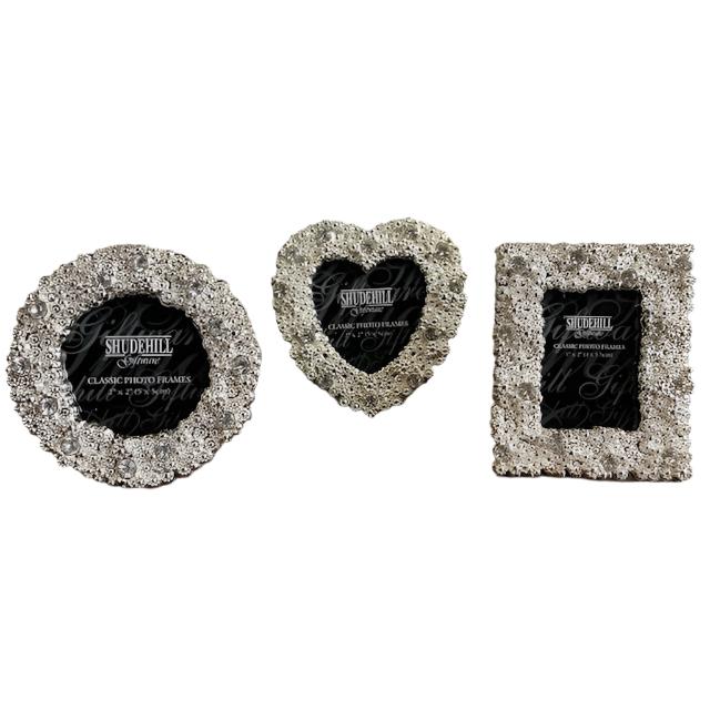 Set Of 3 Diamanté Silver Mini Photo Frames
