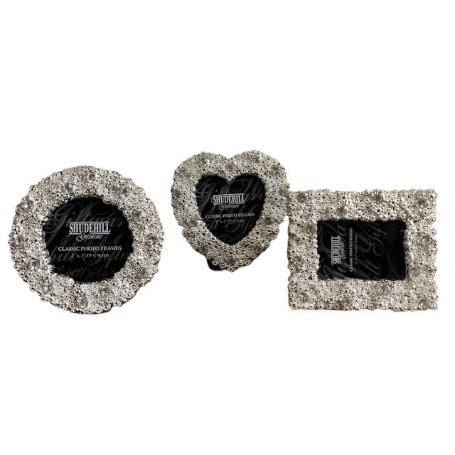 Set Of 3 Diamanté Silver Mini Photo Frames