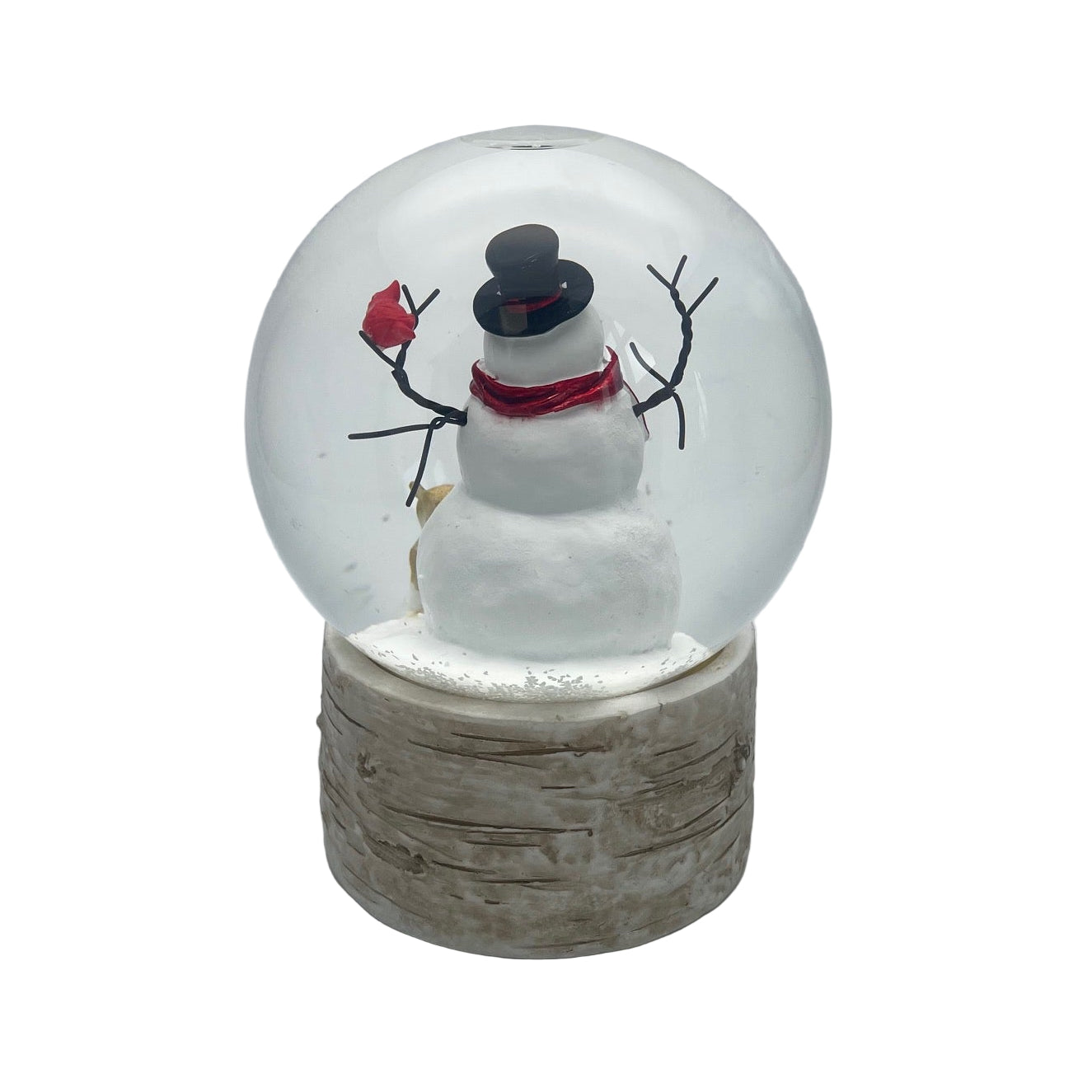 Snow globe with a snowman inside on a white background