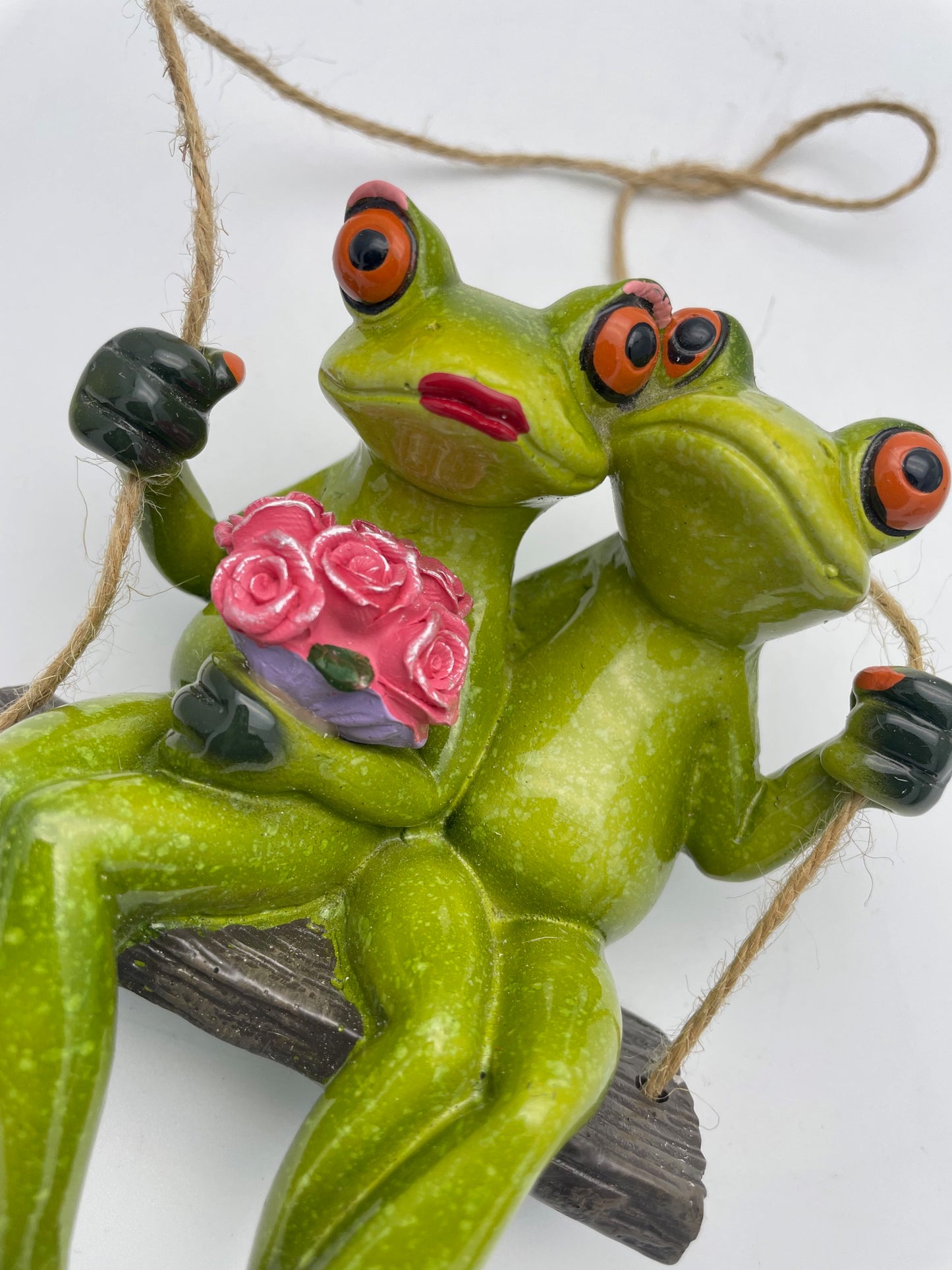 Frog Couple On Swing Hanging Figure