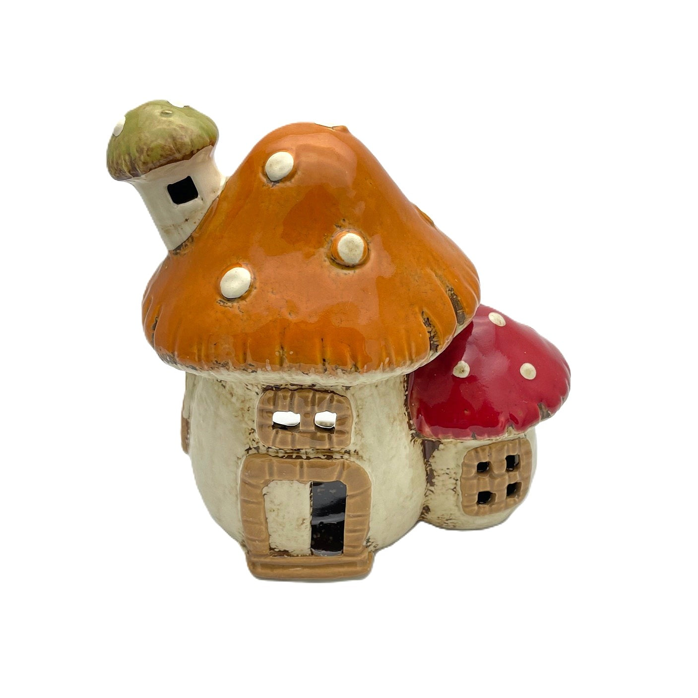 Mushroom Red and Orange Double House Tealight Holder