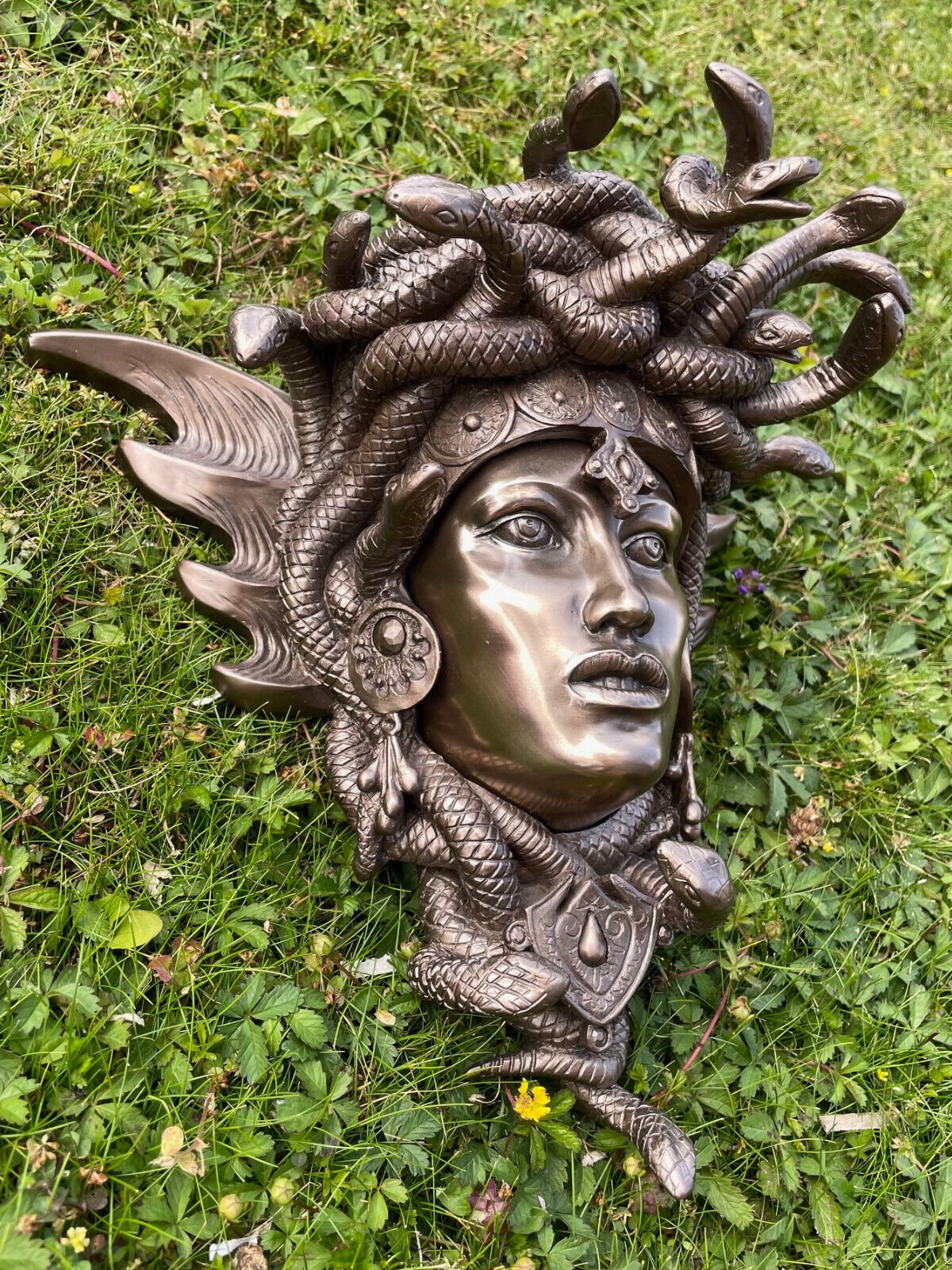 Medusa Head Wall Plaque Sculpture In Cold Cast Bronze