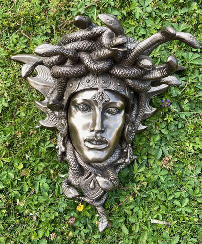 Medusa Head Wall Plaque Sculpture In Cold Cast Bronze