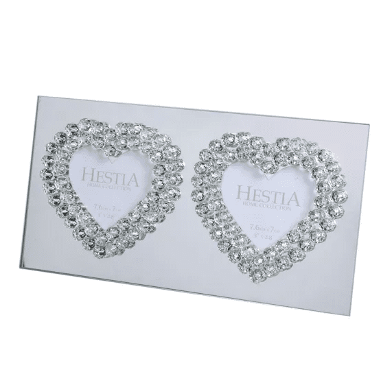 3" x 3" Mirror Glass Double Heart Photo Frame