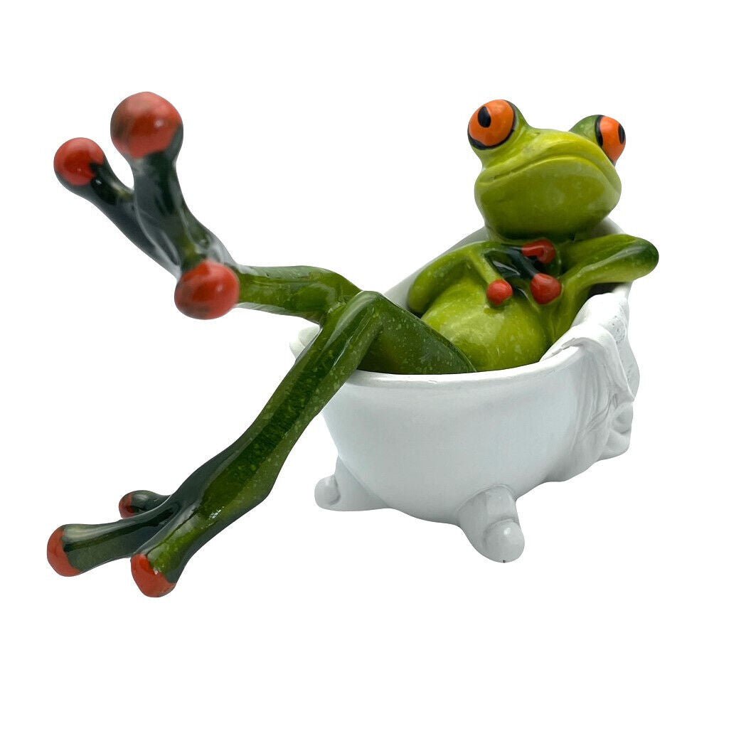 Comical Frogs In Bath Tub Small Resin Figurine