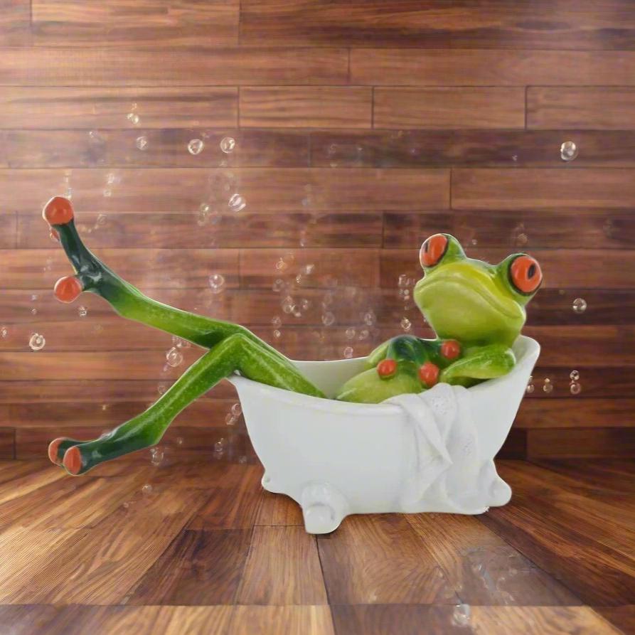 Comical Frogs In Bath Tub Small Resin Figurine