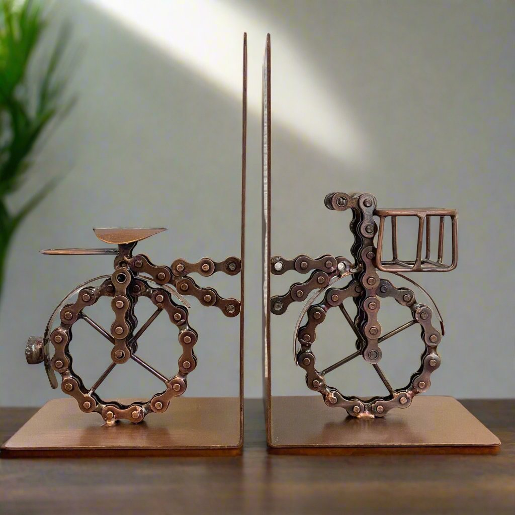 Bike Bookends Made From Recycled Bike Chain Bronze Coloured Fair Trade - Present Days