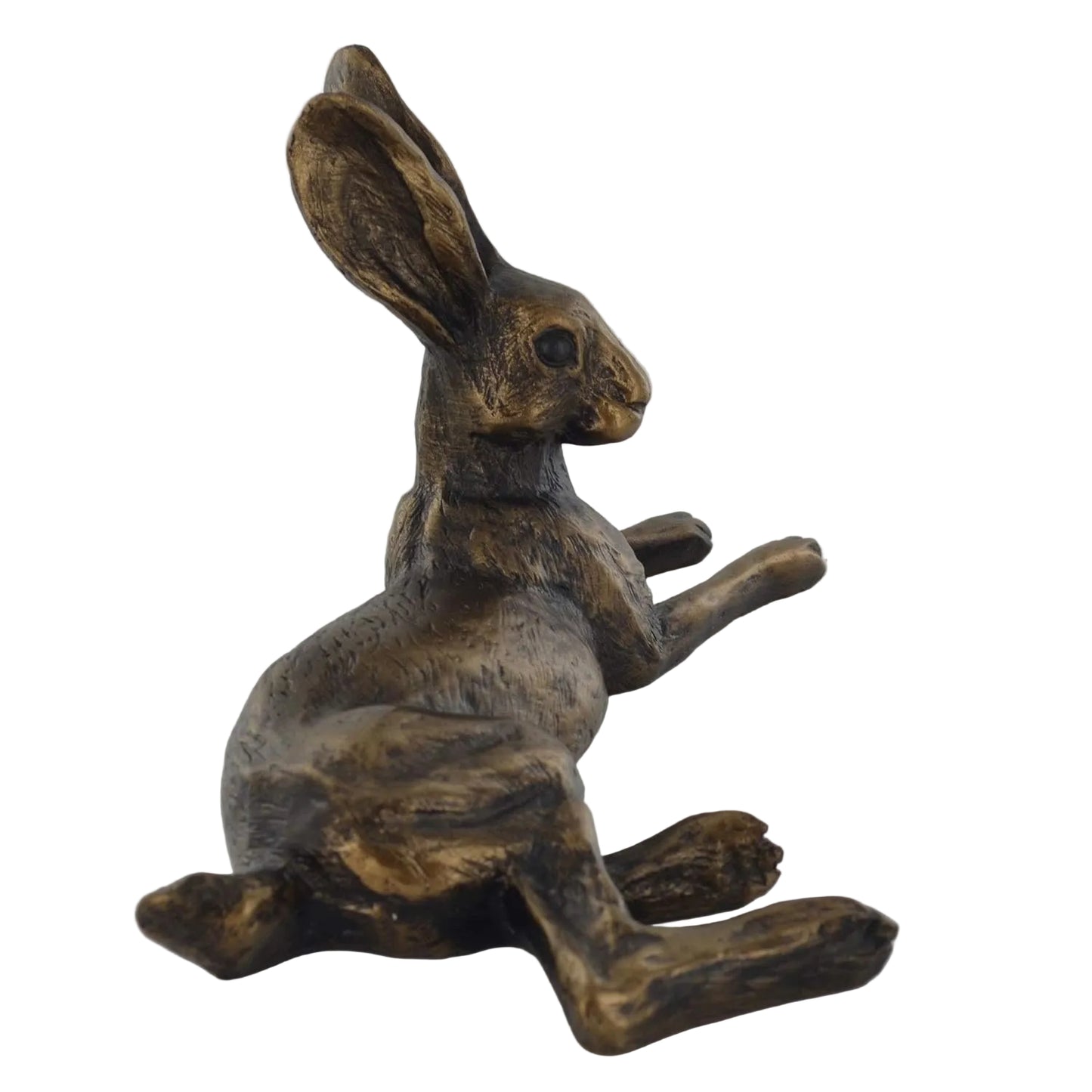 Bronze hare figurine on a white background