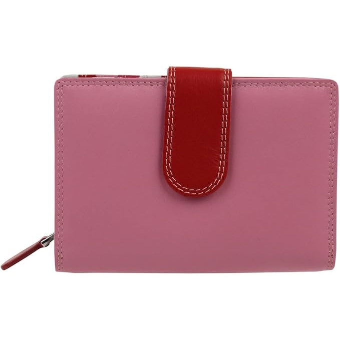 Leather Flap Over Tab Purse Cards & Cash Multi Pinks Candy - Present Days