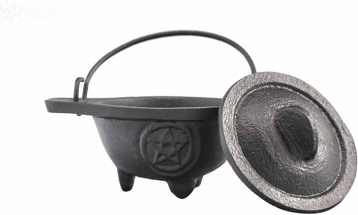 Cast Iron Cauldron, Perfect for Witchcraft, Energy Spells, Halloween Altar, Pagan, and Wiccan Rituals Pentagram 5x9cm