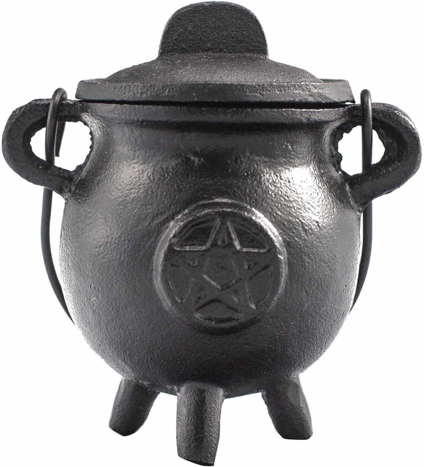 Cast Iron Cauldron, Perfect for Witchcraft, Energy Spells, Halloween Altar, Pagan, and Wiccan Rituals Pentagram 6.5x13cm