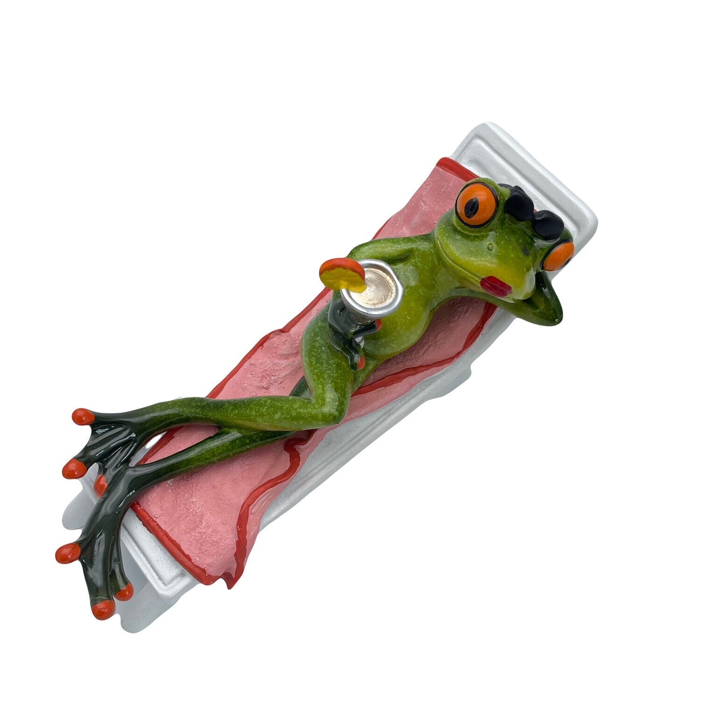 Comical Frogs Drinking Cocktail On Deck Chair Small Resin Figurine