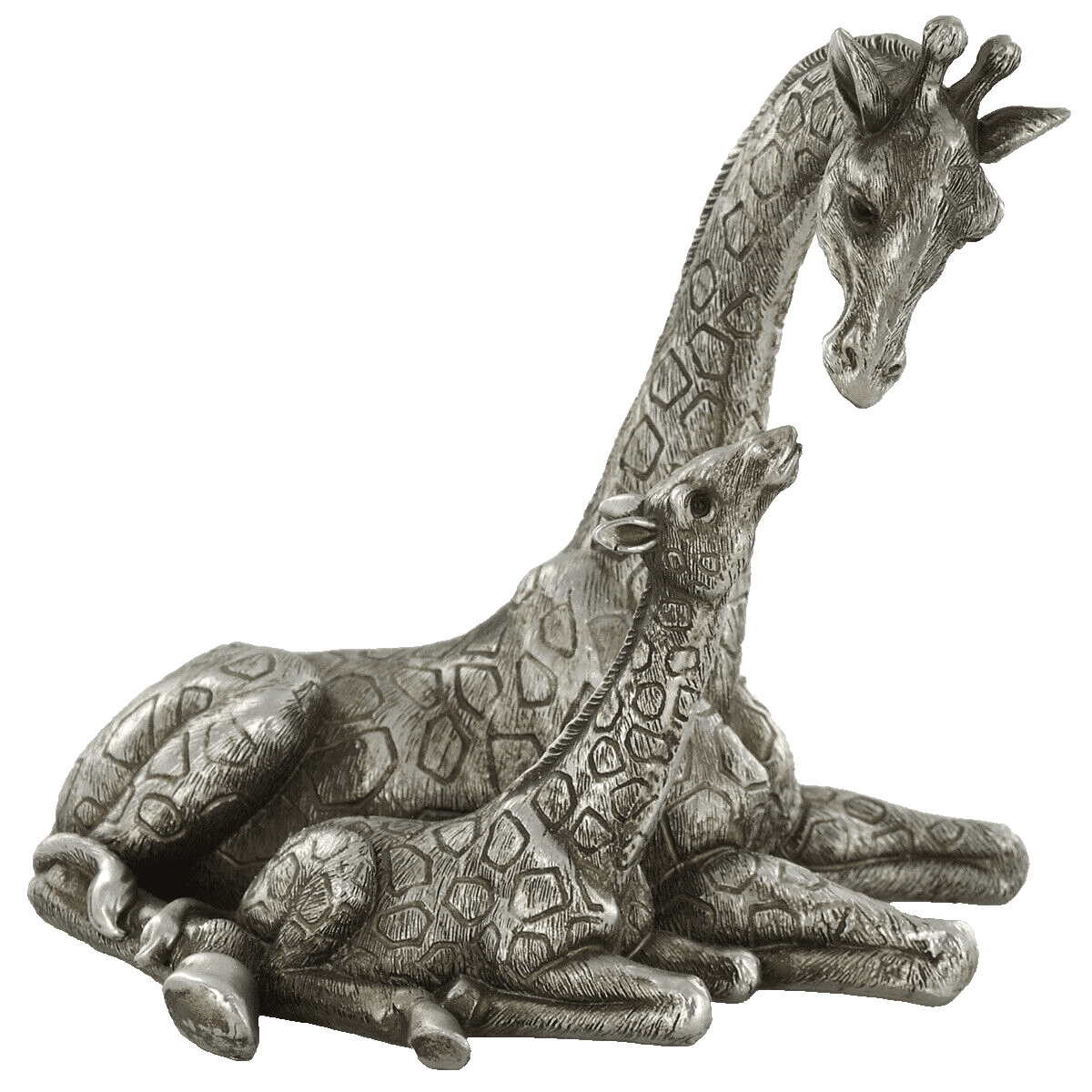 Giraffe Family Ornament In Antique Silver Finish