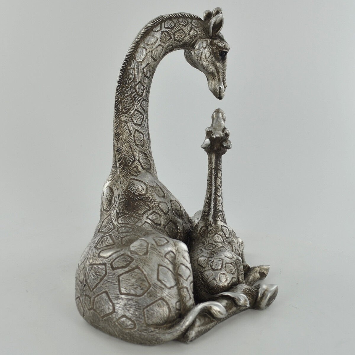 Giraffe Family Ornament In Antique Silver Finish