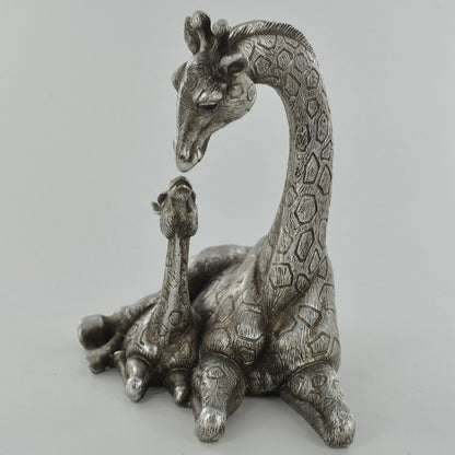 Giraffe Family Ornament In Antique Silver Finish