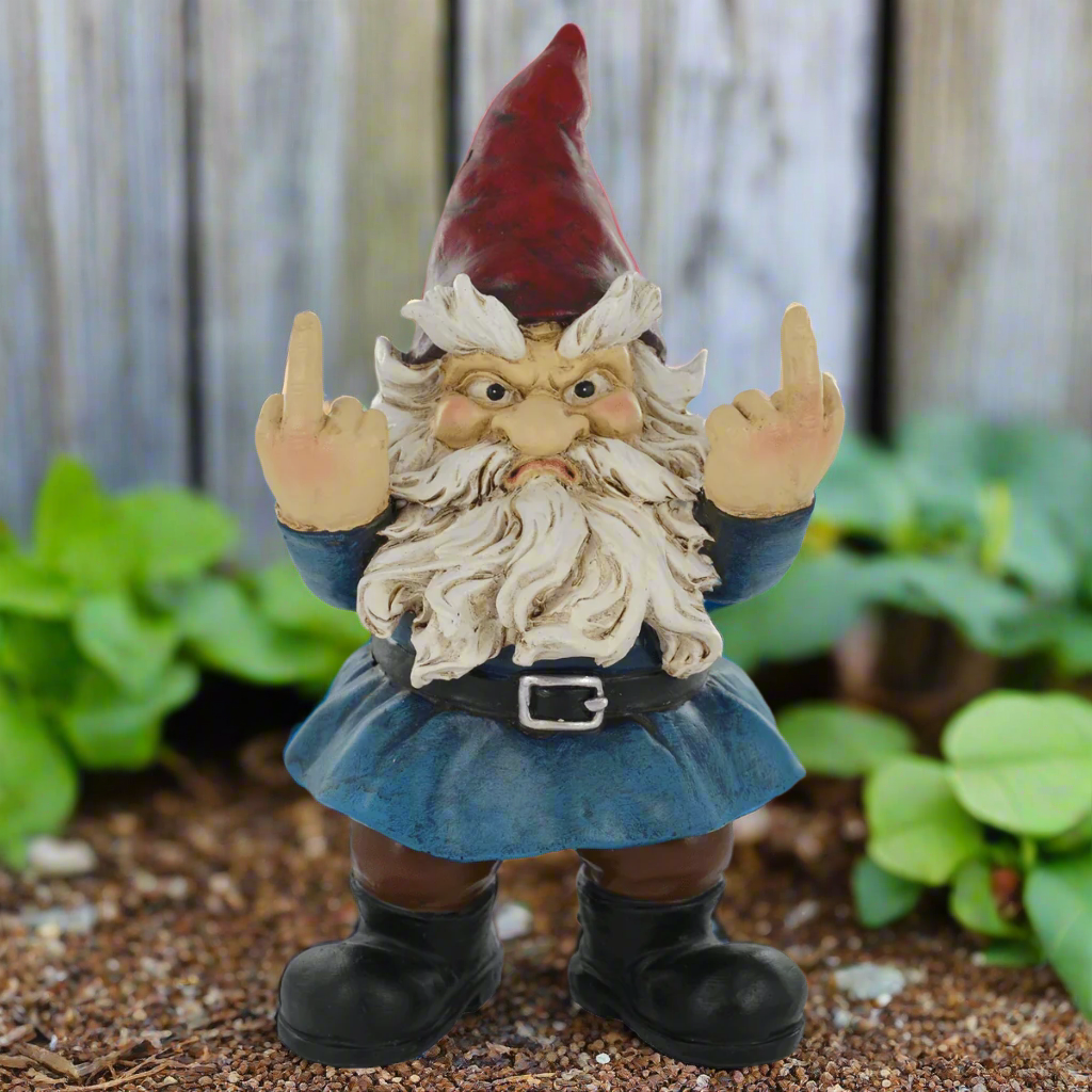 Gnome Grumpy Middle Finger Cheeky Rude Comical Decor Home Or Garden
