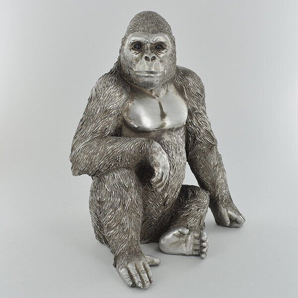 Sitting Gorilla Antique Silver Finish Ornament