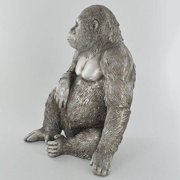 Sitting Gorilla Antique Silver Finish Ornament - Present Days
