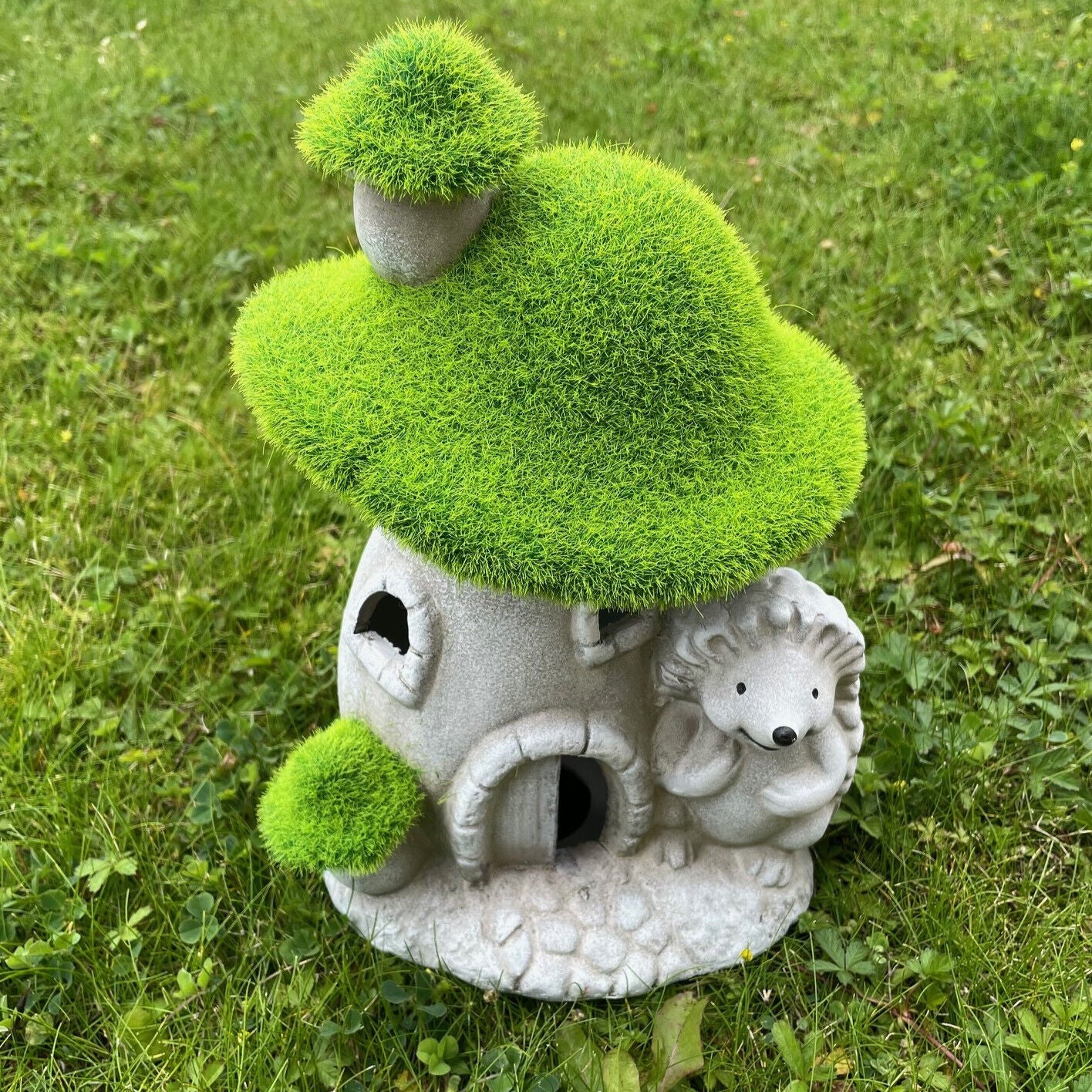 Hedgehog Toadstool House Figure With Grassy Roof