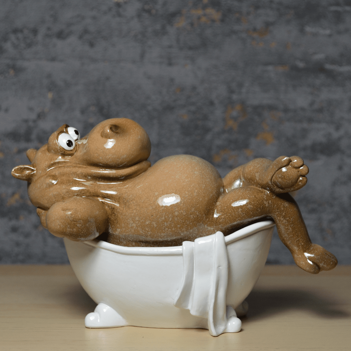 Comical Hippo In The Bath Novelty Resin Figure