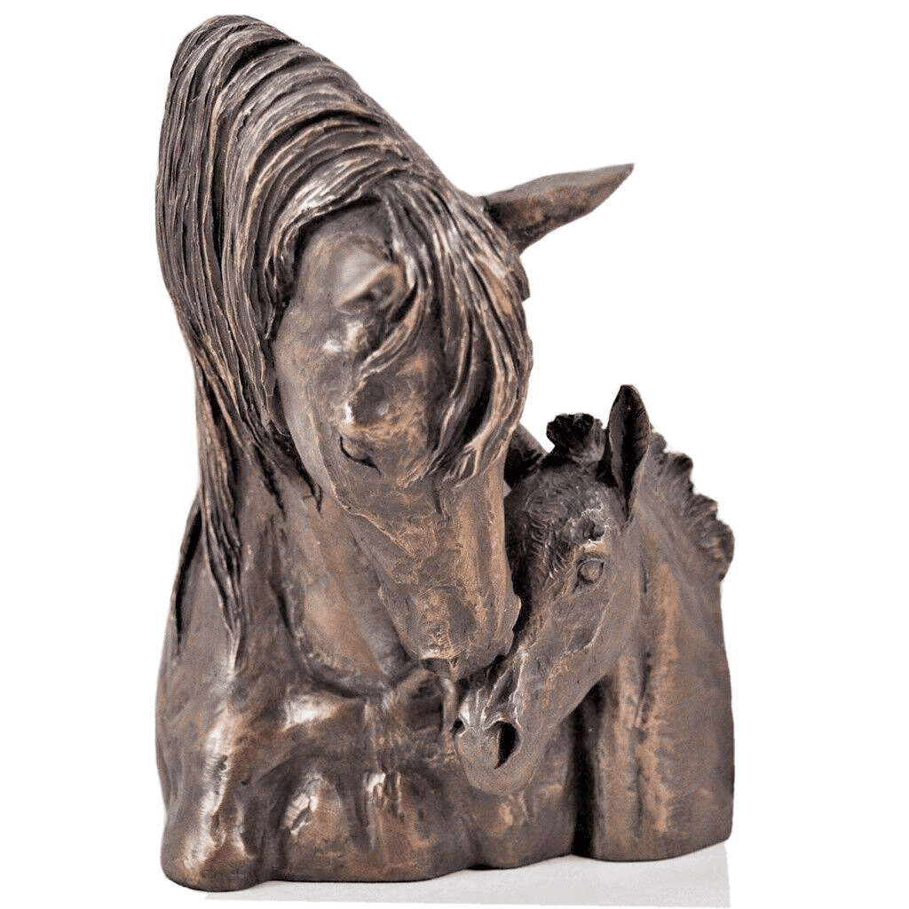 Mare & Foal Horses Head Figure By David Geenty Signed Cold Cast Bronze