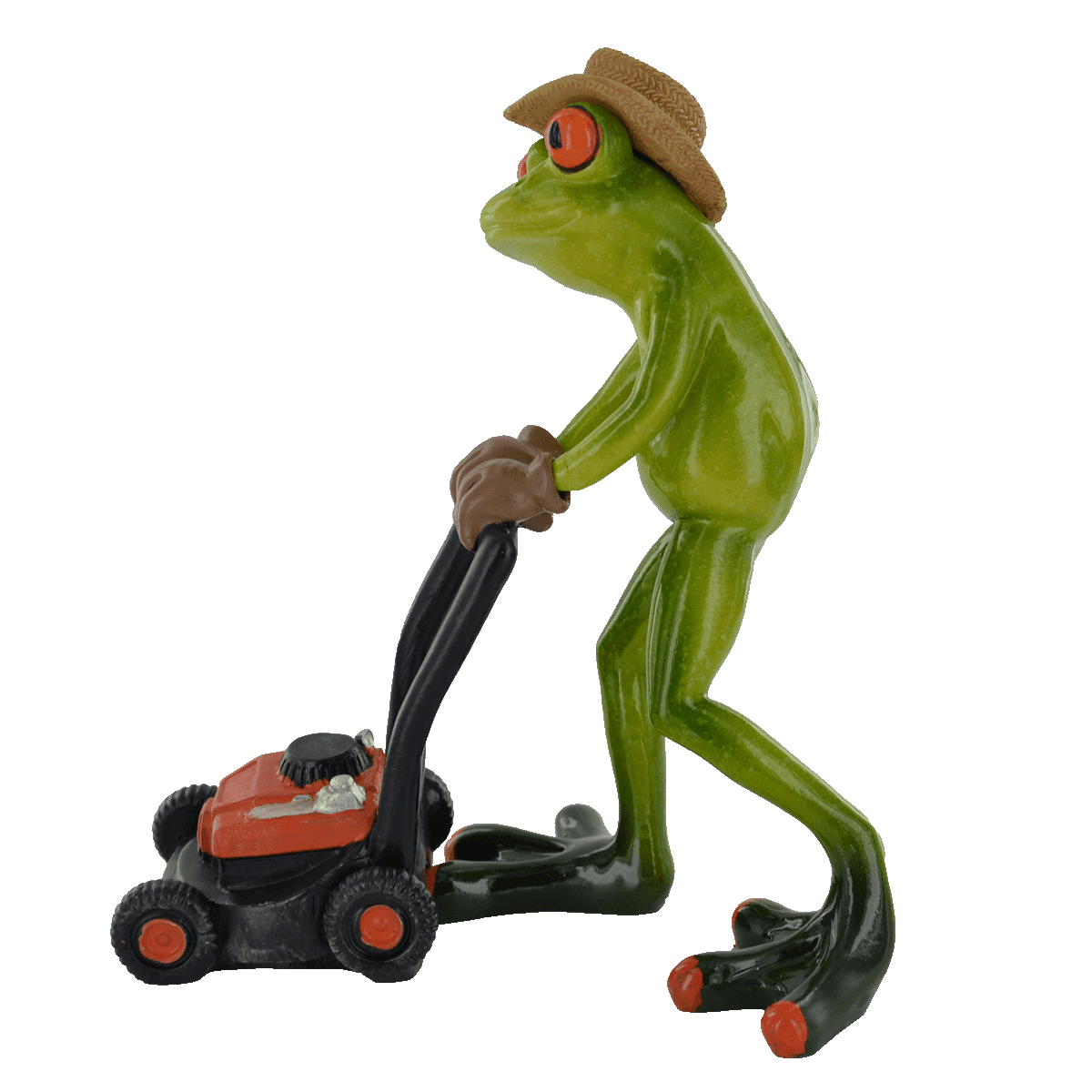 Comical Frogs Gardener With Lawn Mower Small Resin Figurine