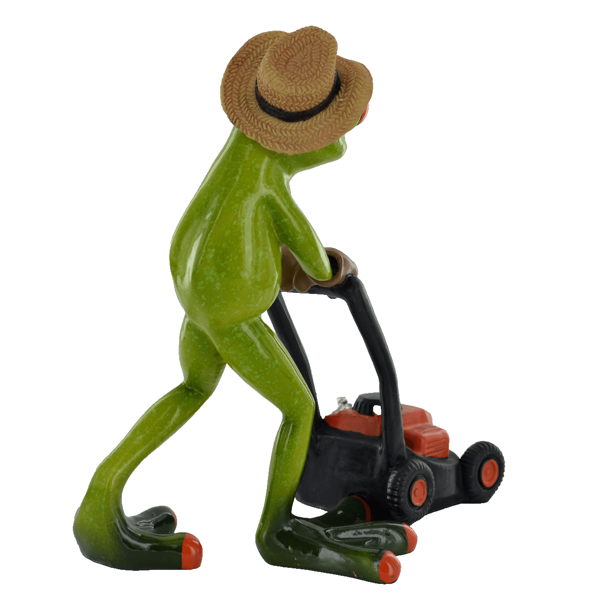 Comical Frogs Gardener With Lawn Mower Small Resin Figurine