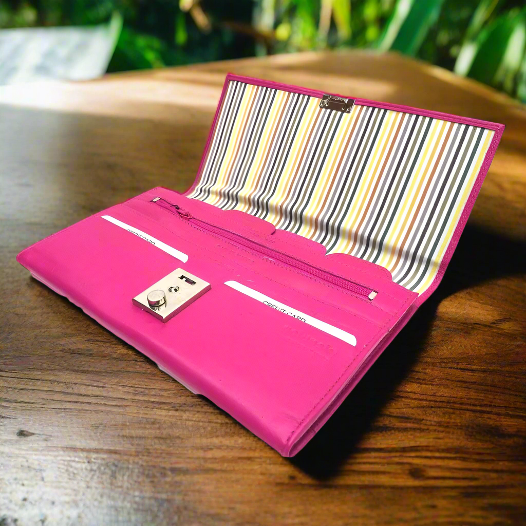 Leather Lockable Travel Wallet & Passport Holder In Pink