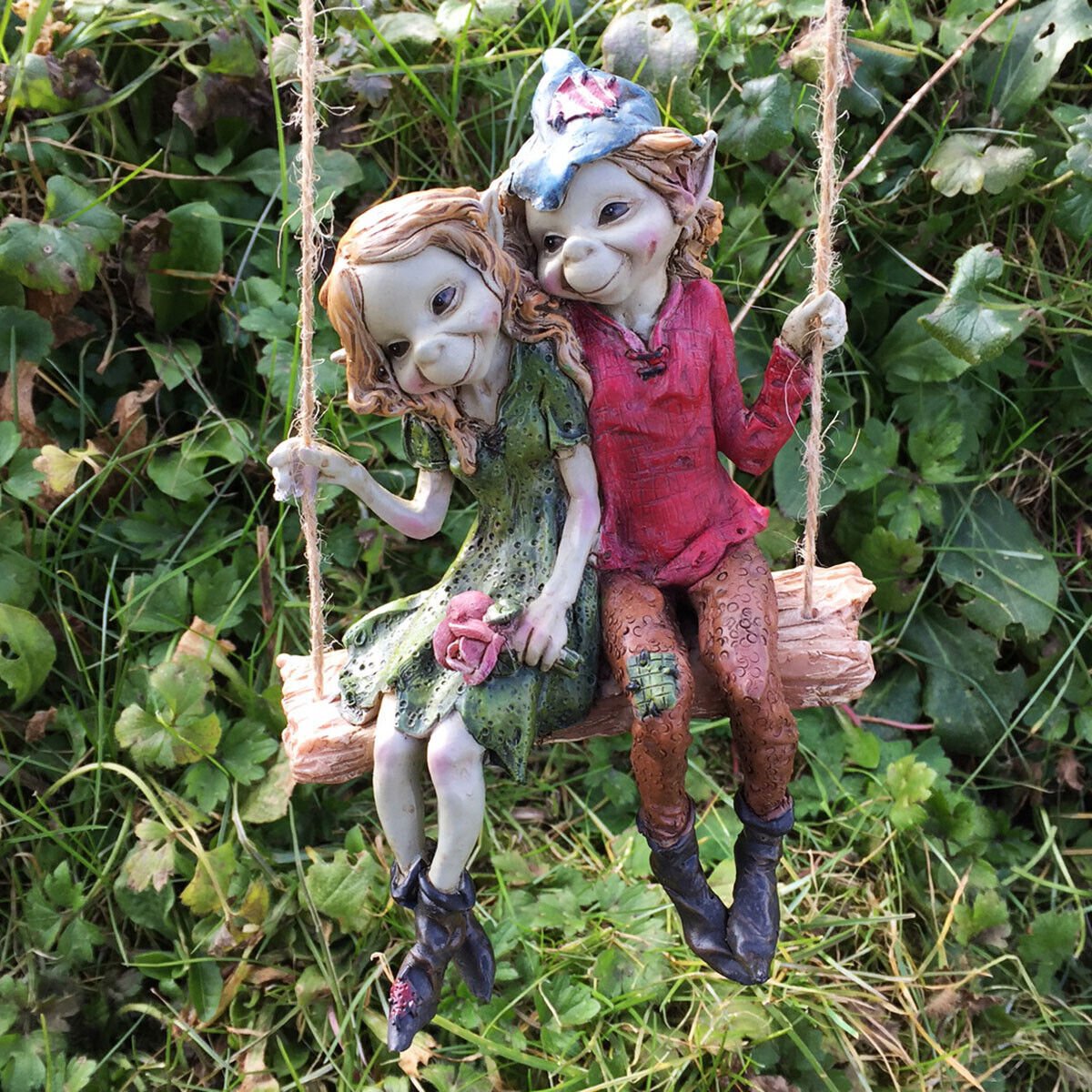 Pixie Couple Hanging Swing Garden Decor Hanging Figurine - Present Days