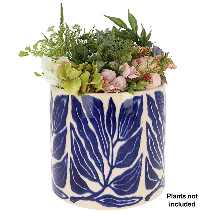 Tropic Leaf Garden Design Planter Pot Blue With Neutral Background