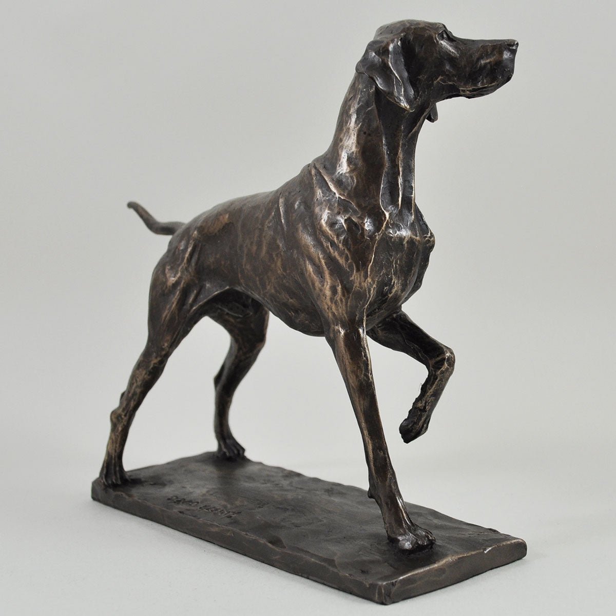 Pointer Dog Sculpture Signed David Geenty In Cold Cast Bronze