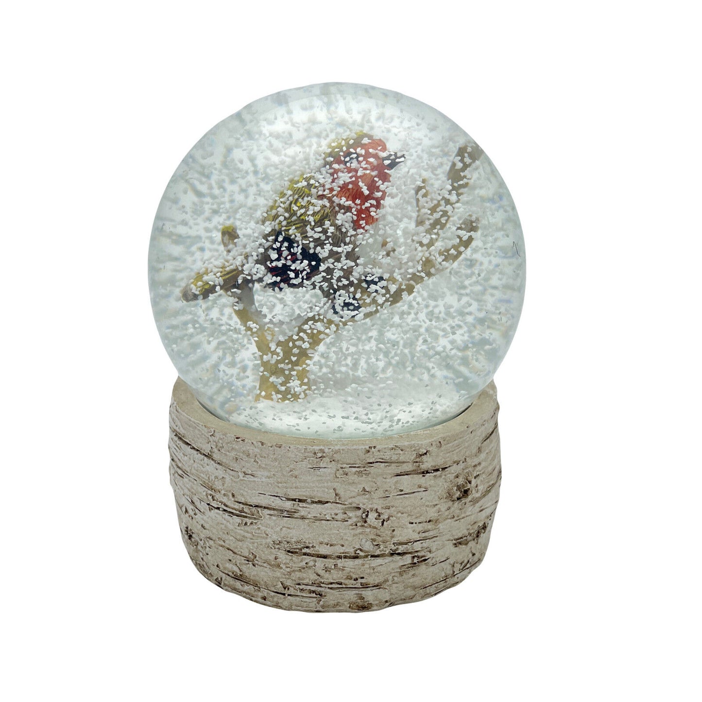 Robin On Branch Snow Globe On Wood Effect Base