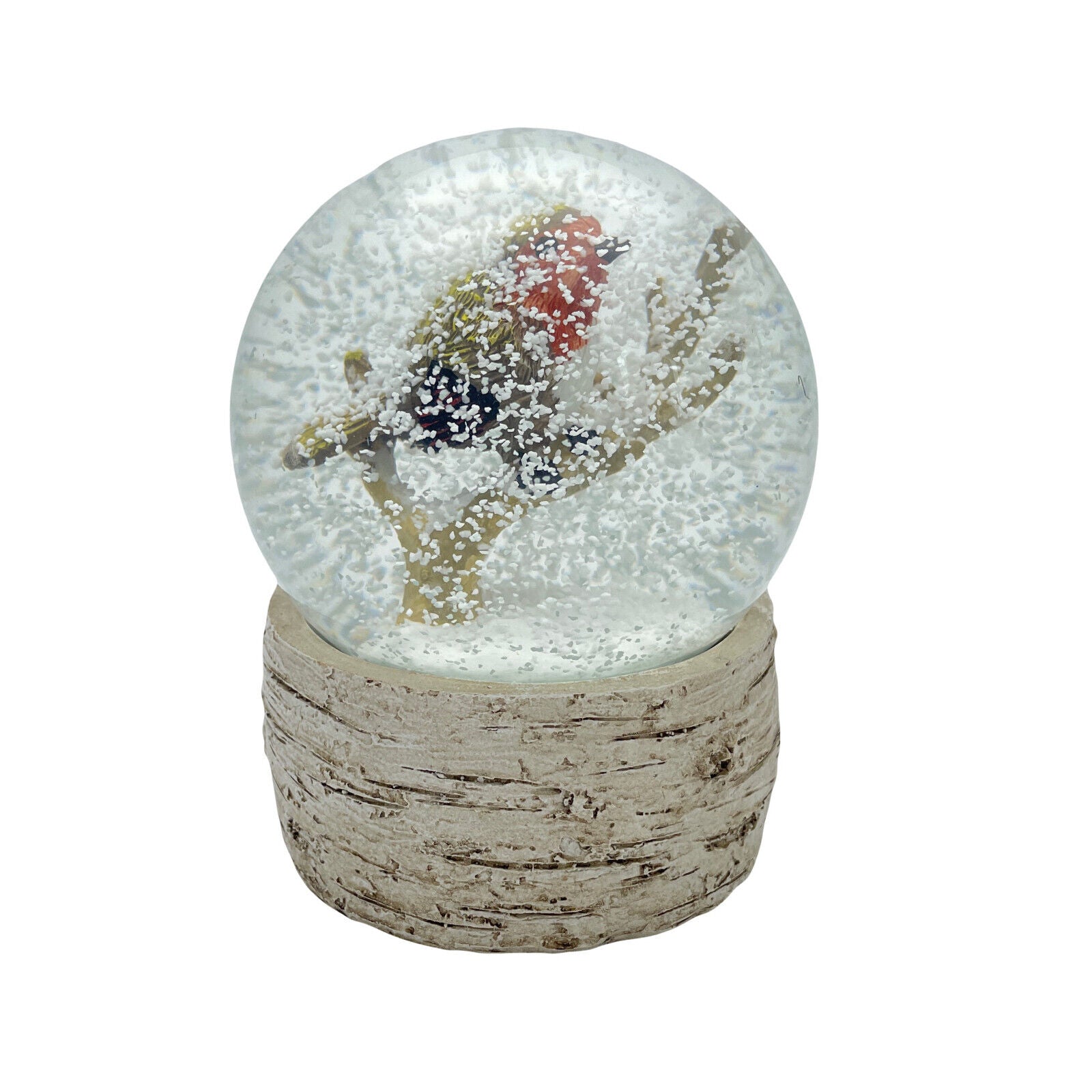 Robin On Branch Snow Globe On Wood Effect Base
