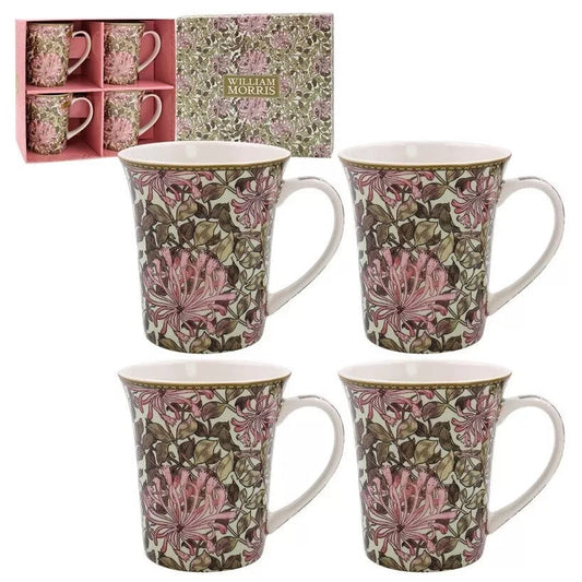 William Morris Honeysuckle Set of 4 China Coffee Mugs Cups Gift Box