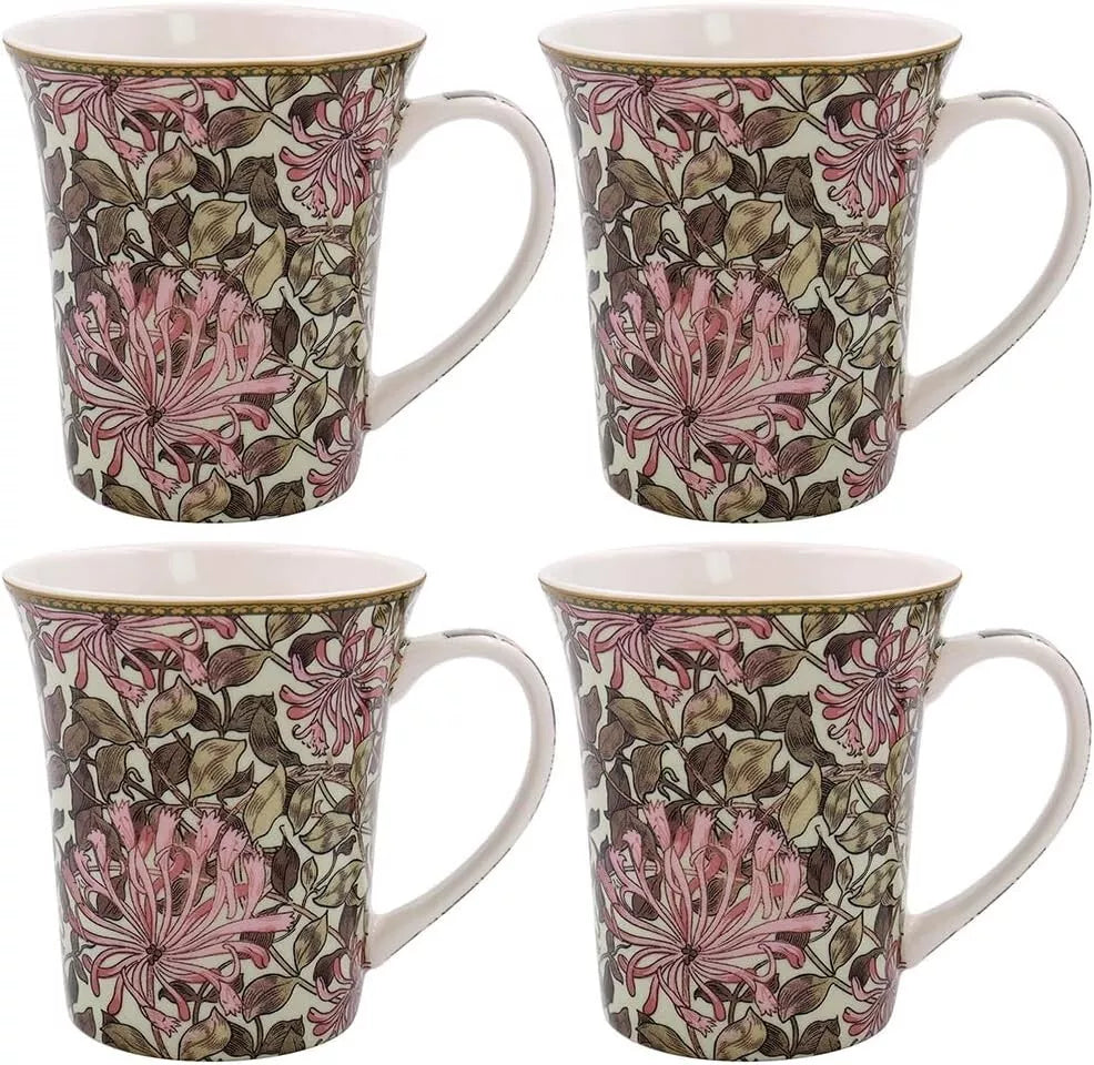 William Morris Honeysuckle Set of 4 China Coffee Mugs Cups Gift Box