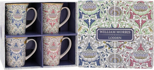 William Morris Lodden Lustre Design Set Of 4 China Coffee Tea Mug Cups Boxed