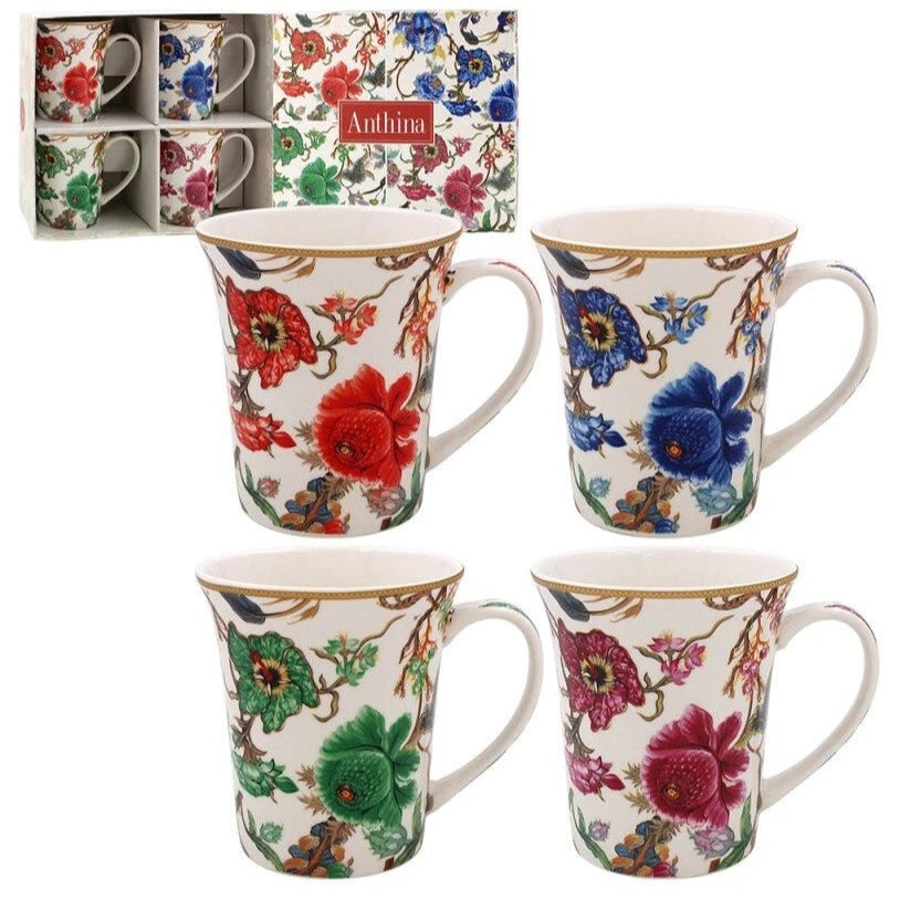 Set of 4 Fine China Tea Coffee Mugs Anthina William Morris Floral Comes Boxed