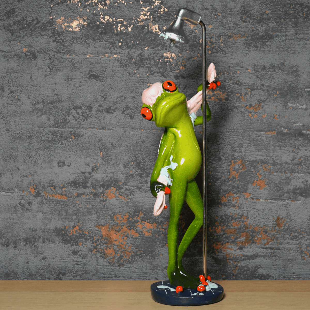 Comical Frogs Showering Frog Small Resin Figurine