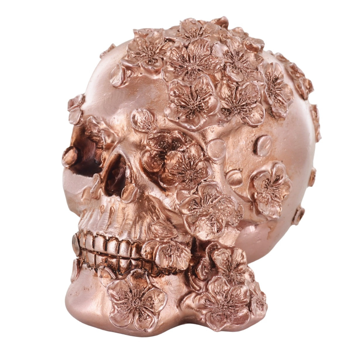 Copper Rose Gold Skull Ornament With Flowers