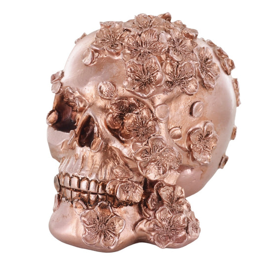Copper Rose Gold Skull Ornament With Flowers
