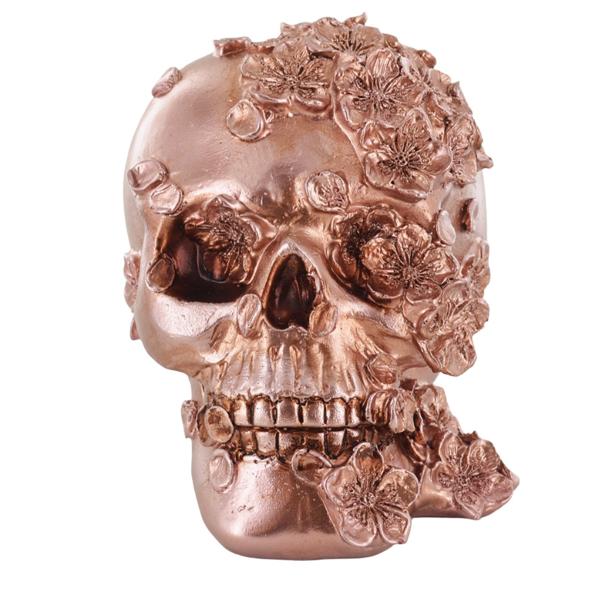 Copper Rose Gold Skull Ornament With Flowers