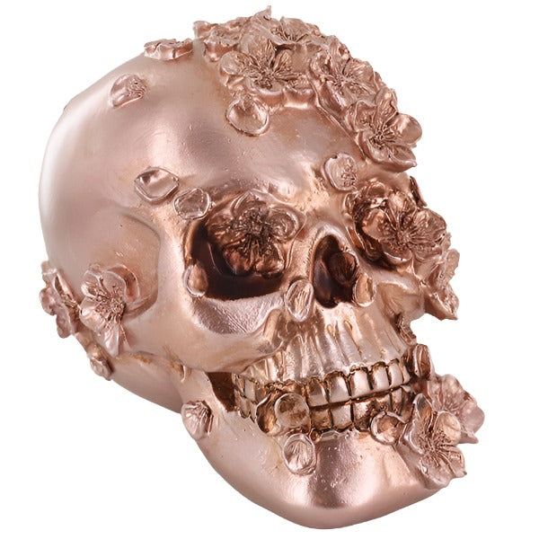 Copper Rose Gold Skull Ornament With Flowers