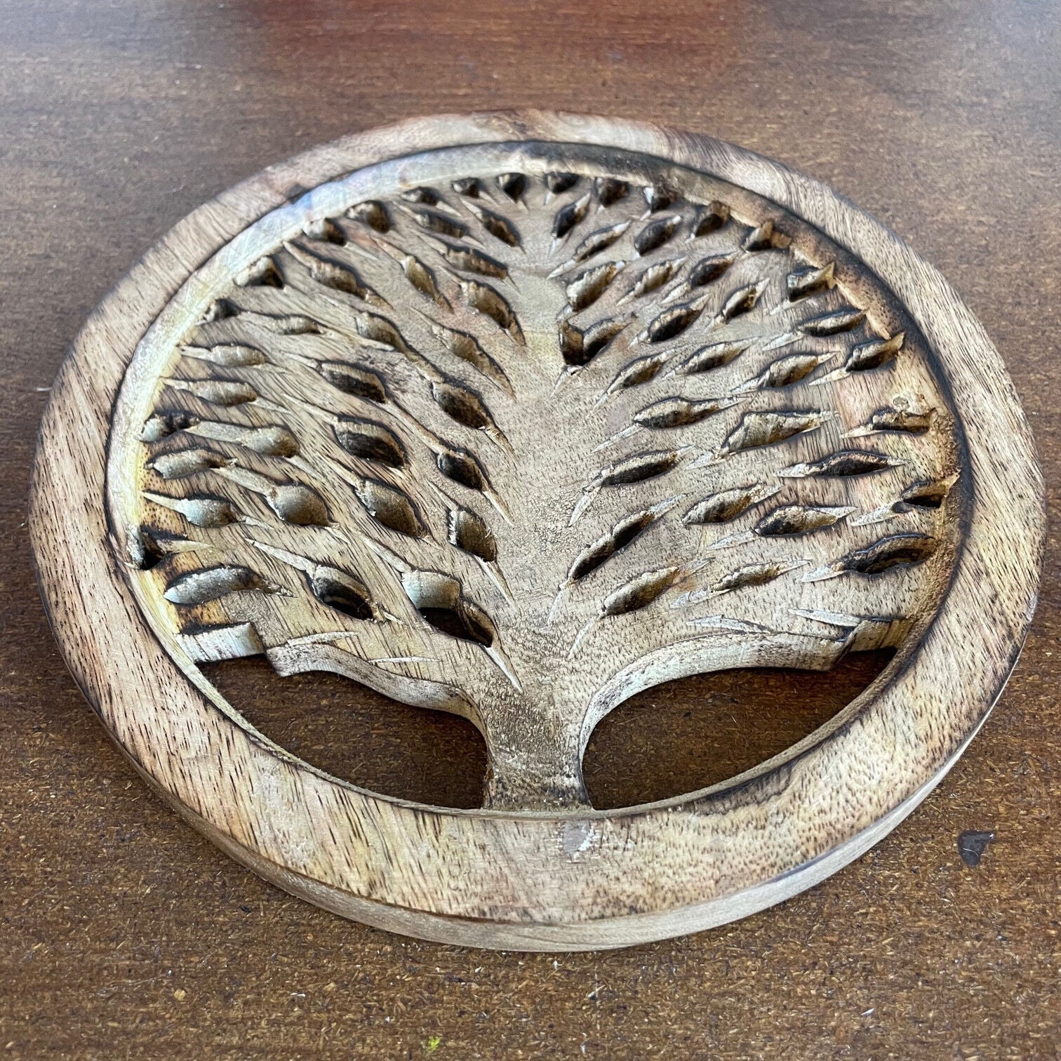 Mango Wood Tree of Life Trivet Fair Trade Product