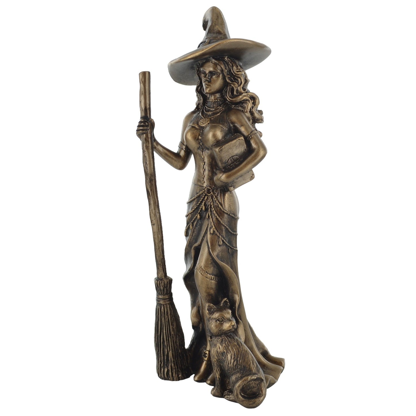 Witch & Cat With Broom & Spell Book Figurine